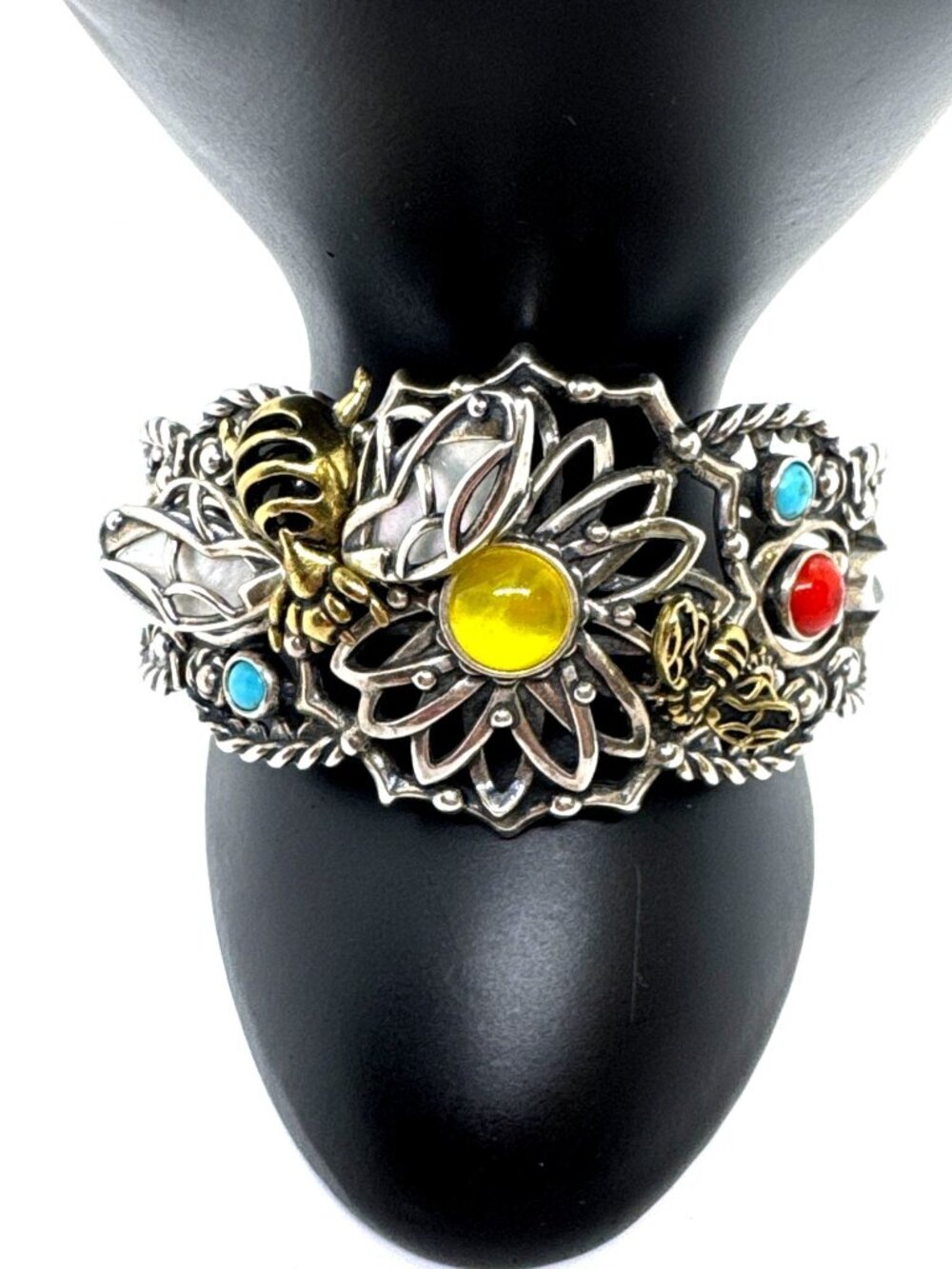 Carolyn Pollack Fritz Casuse 925 Sterling Silver Brass Bumble Bee Gemstone Cuff